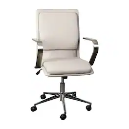 Emma + Oliver - Ziva Modern Upholstered Mid-Back Home Office Chair with Arms and 5 Star Base - Taupe LeatherSoft/Chrome Frame
