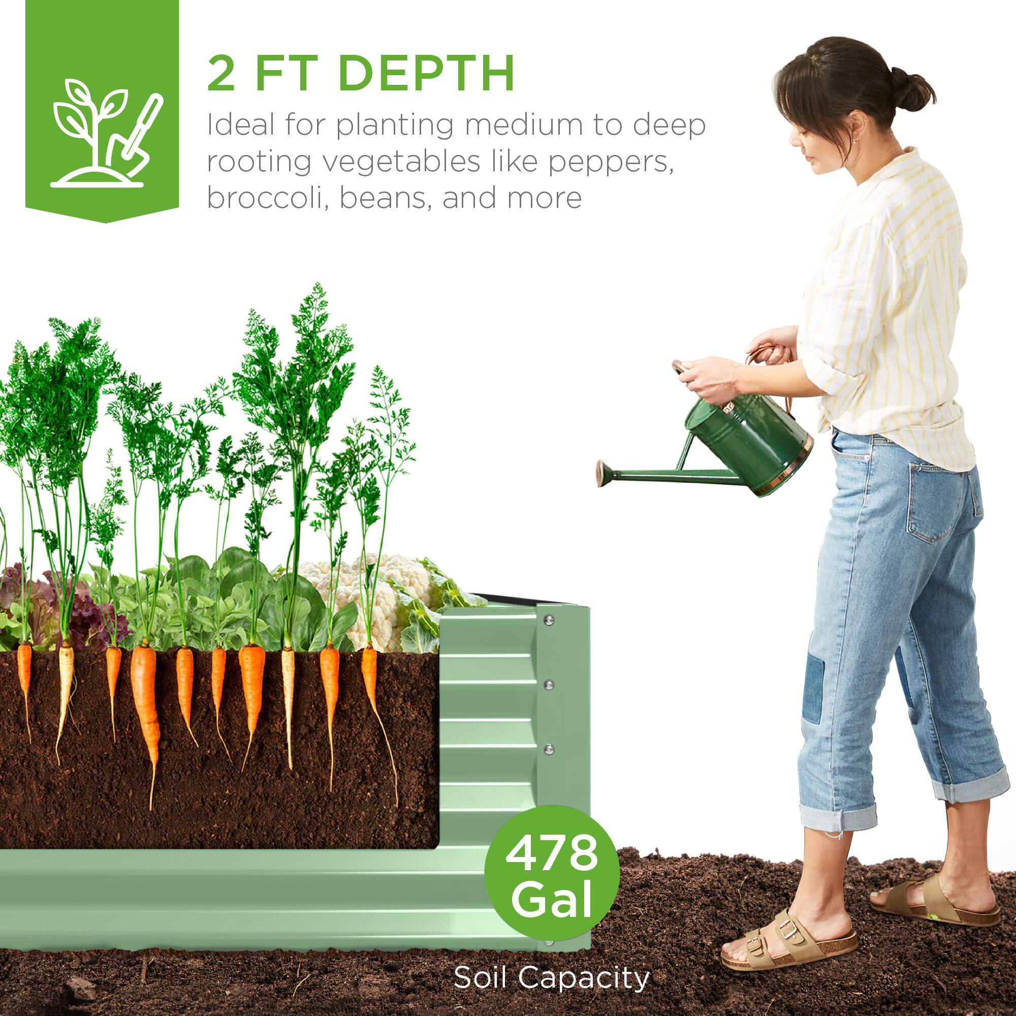 2 FT DEPTH  
Ideal for planting medium to deep rooting vegetables like peppers, broccoli, beans, and more  

478 Gal Soil Capacity