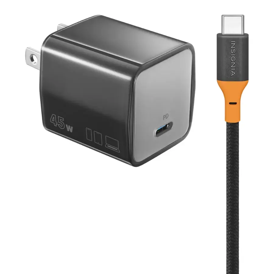 Insignia™ 45W Compact Wall Charging Kit with 240W Cable for USB-C Smartphones, Tablets and More — Dark Gray