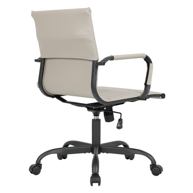 Alt View 5. LeisureMod - Harris Mid-Back Leather Office Chair Adjustable Height Tilt in Black Stainless Steel 360-Degree Swivel - Tan.