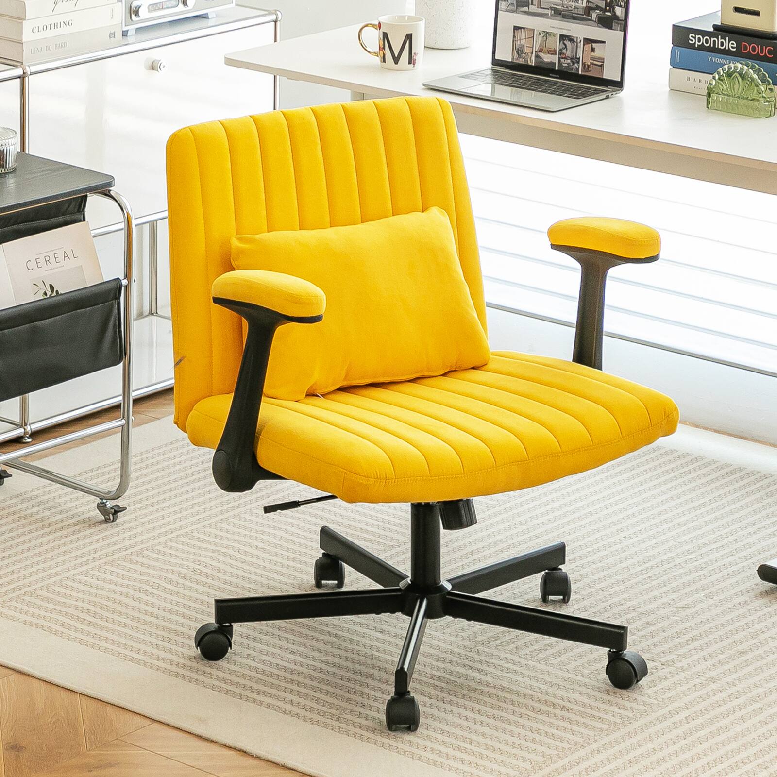 GOODSILO - Modern Linen Office Chair with Criss Cross Base & Armrests - Yellow
