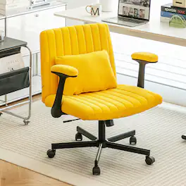 APRILSOUL - Linen Criss Cross Armrest Office Chair with Wheels - Ergonomic for Home Office Work and Study - Yellow
