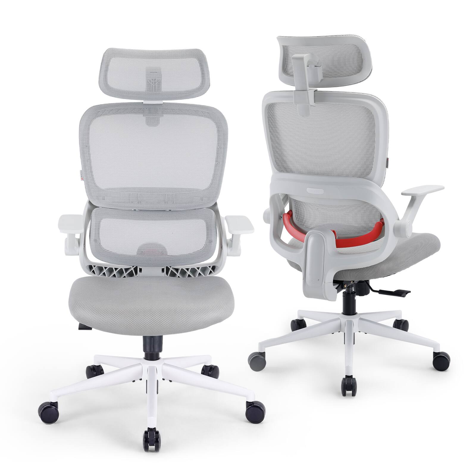 Angle. SIHOO - B100 Se Office Chair, Desk Chair with Cotton Seat, Dual-Back , 2D Adjustable Headrest & Flip Link Armrest, 300lbs - Light Gray.