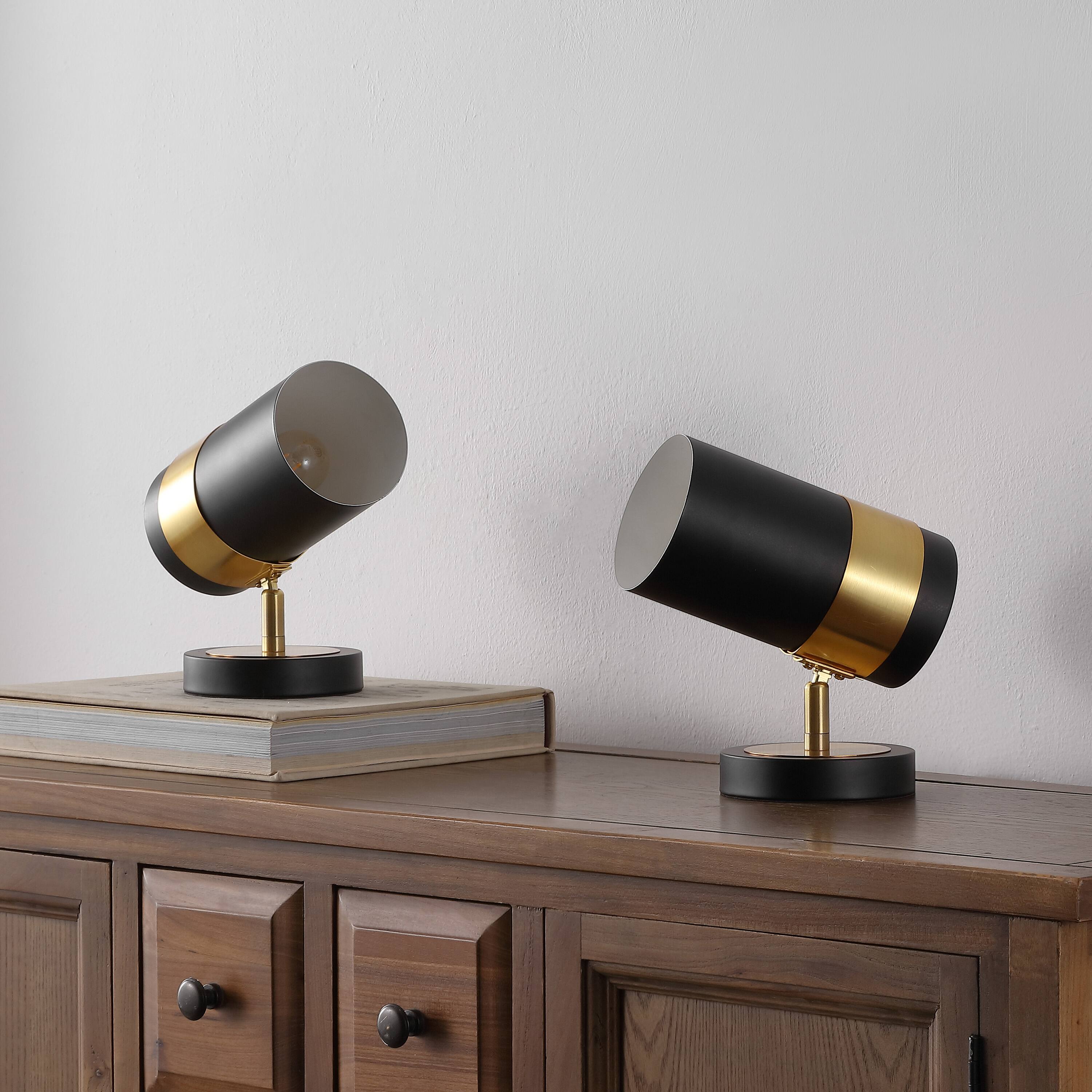Alt View 5. Jonathan Y - Astra 9.25" Modern Industrial Adjustable Metal LED Floor Uplight Spotlight, Black/Brass Gold (Set of 2) - Black/Brass Gold.