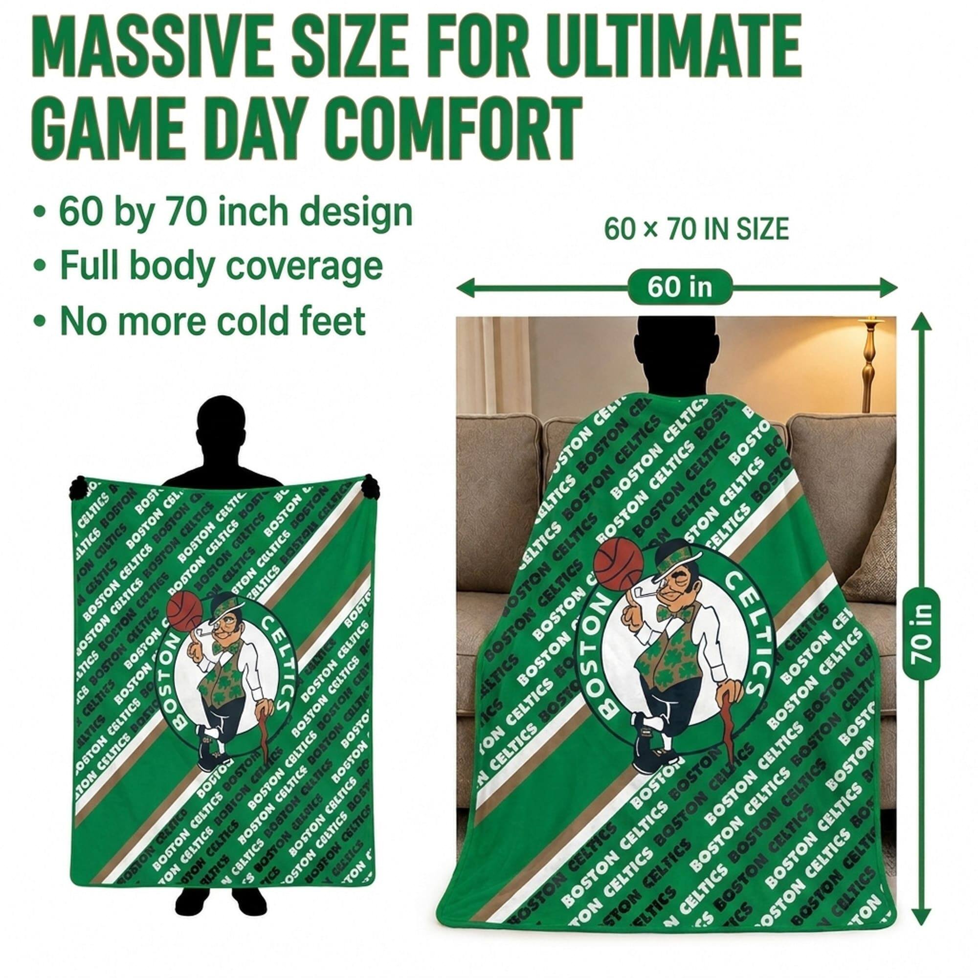 MASSIVE SIZE FOR ULTIMATE GAME DAY COMFORT  
60 by 70 inch design  
Full body coverage  
No more cold feet  

60 x 70 IN SIZE  
60 in  
70 in