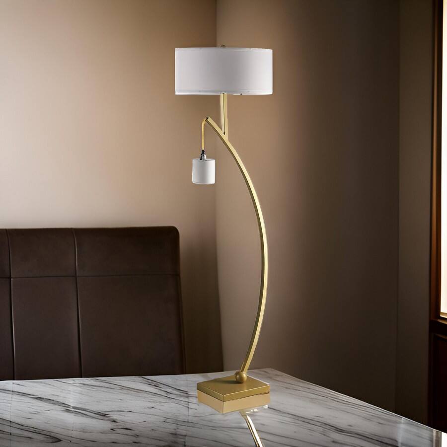 Alt View 2. Manhattan Lane - Jiya 59 Inch Arc Floor Lamp, Hanging Design, 2 Drum Shades.