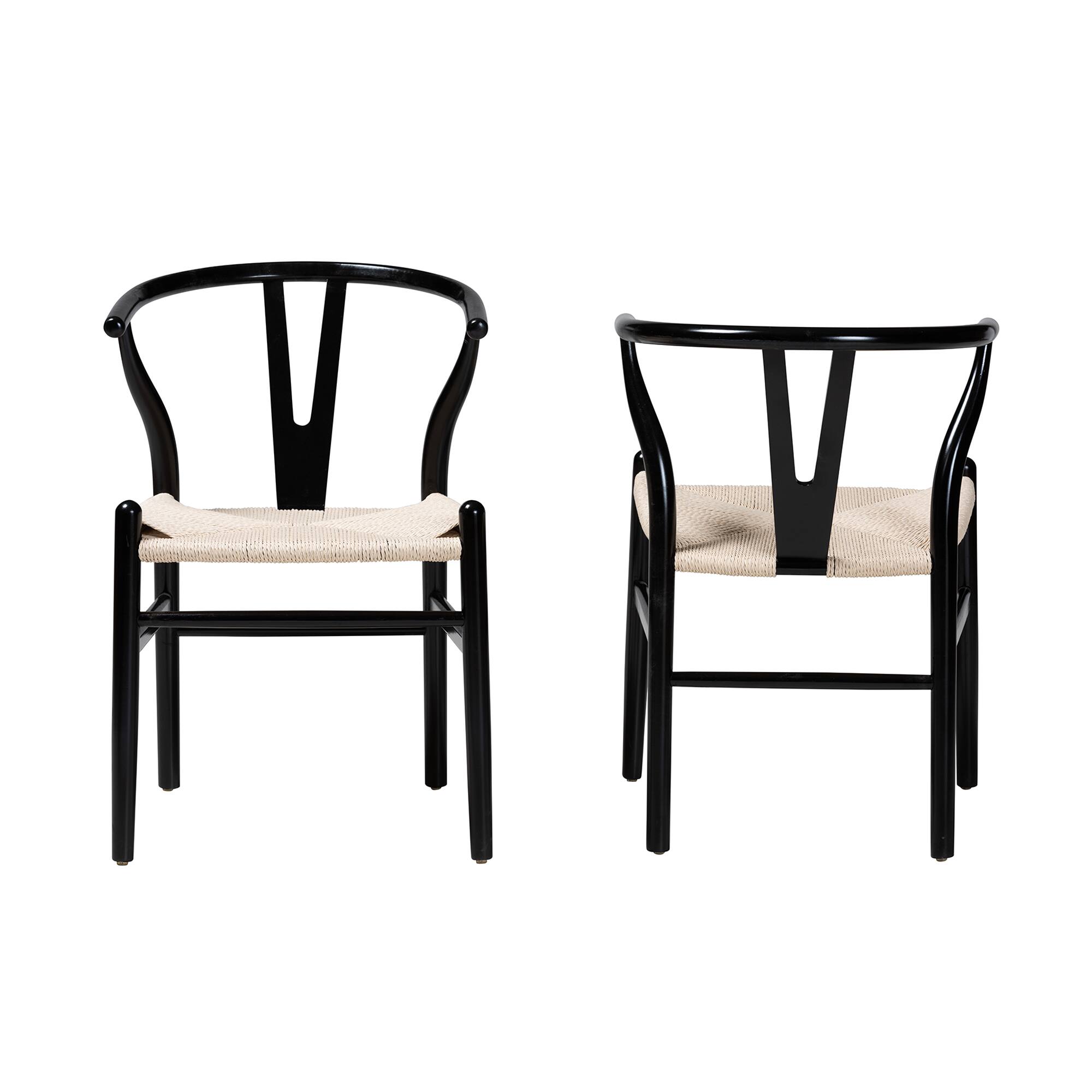 Angle. Baxton Studio - Paxton Modern Finished Wood 2-Piece Dining Chair Set - Black/Beige.