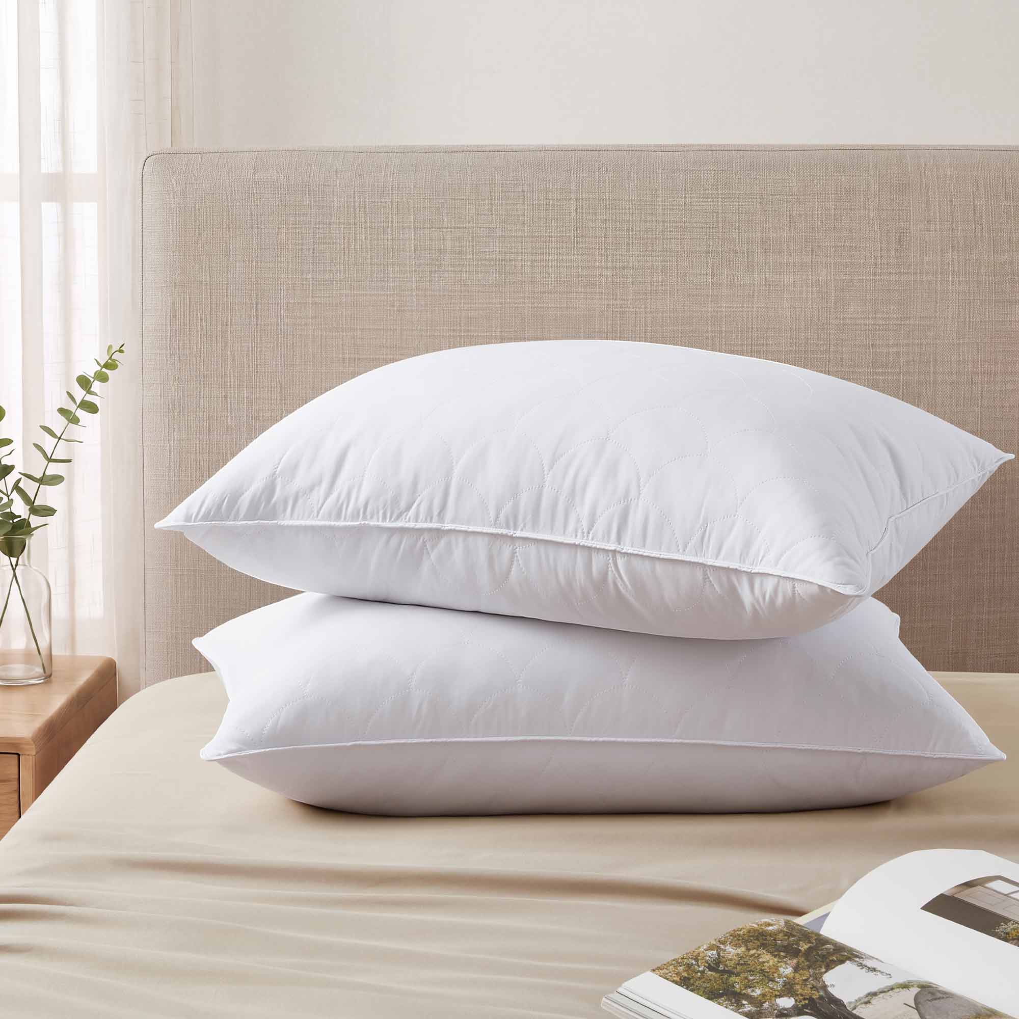 Front. Peace Nest - Peace Nest Set of 2 Medium Firm Feather Pillows with Quilted Design, King - White.