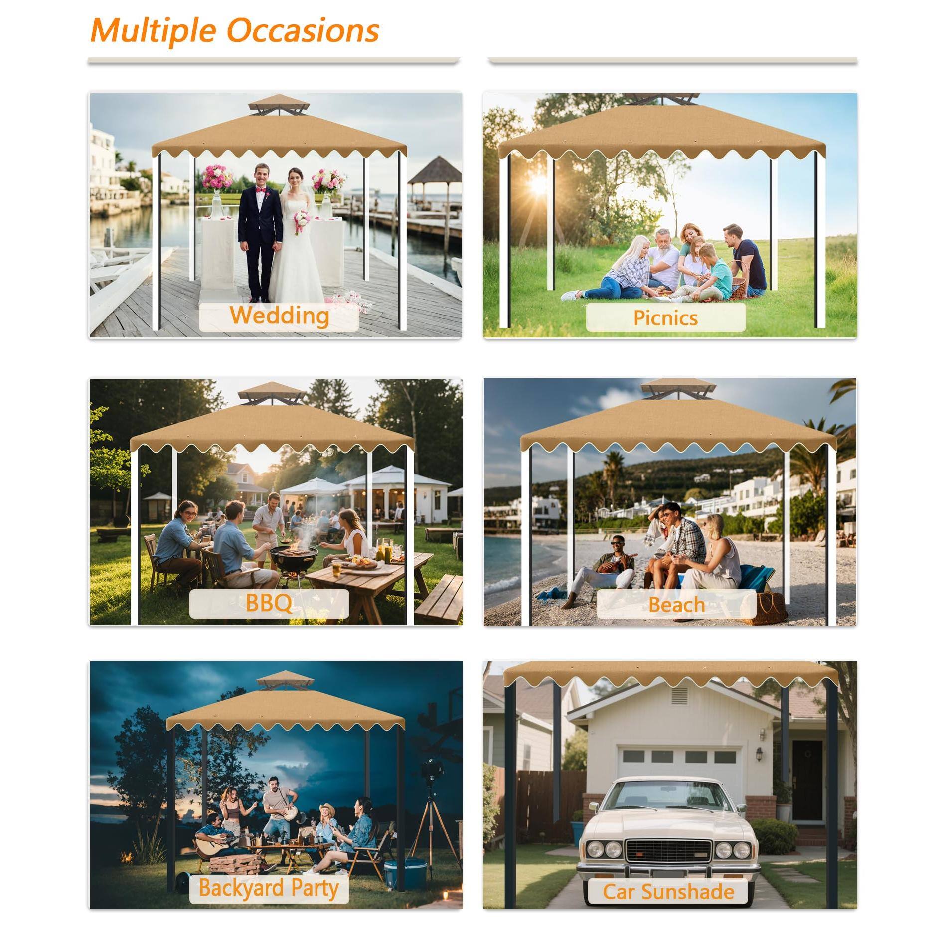 Multiple Occasions

- Wedding
- Picnics
- BBQ
- Beach
- Backyard Party
- Car Sunshade