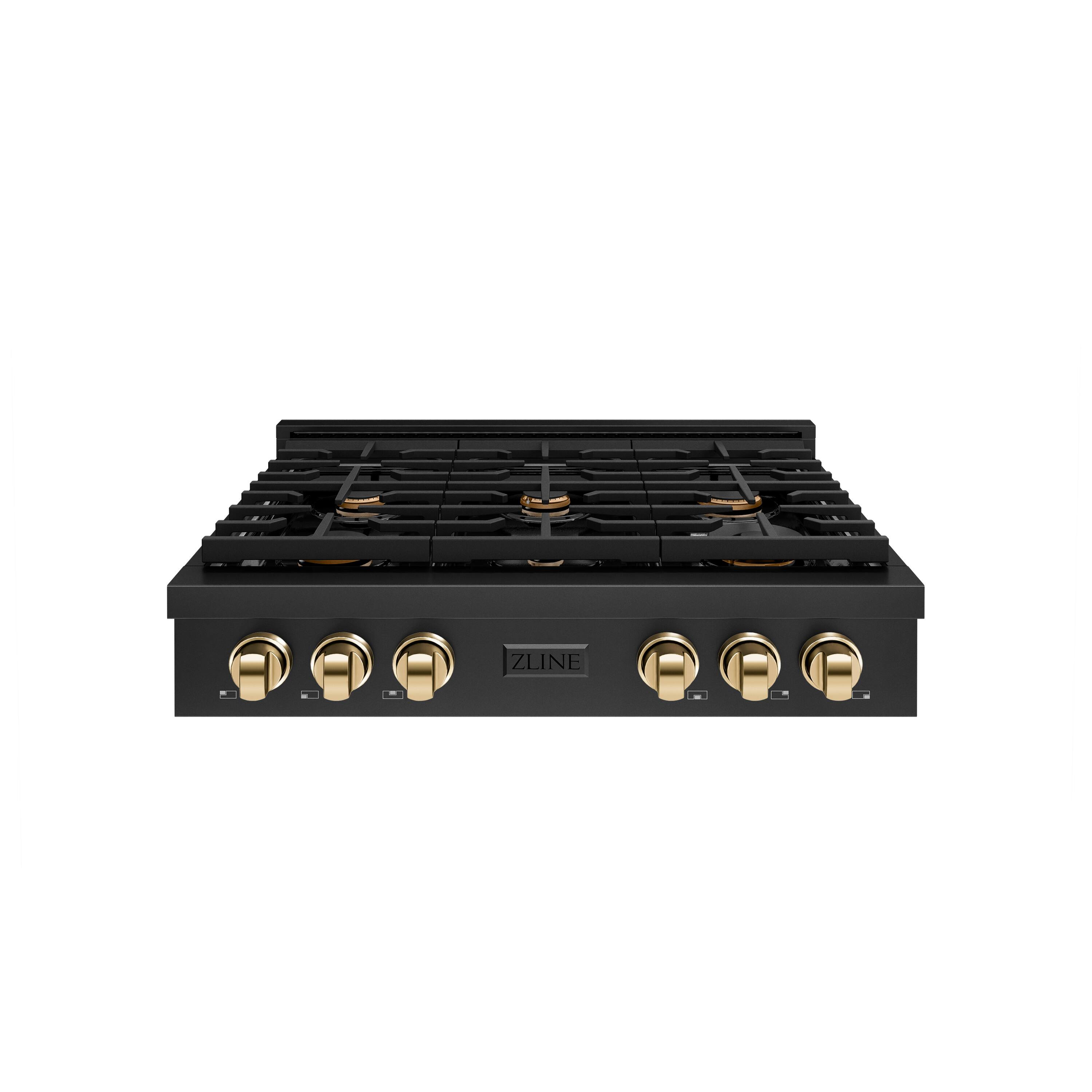 Front. ZLINE - ZLINE 36 in. Autograph Paramount Rangetop with Gold Accents (SRTBZ-36-G) - Black Stainless Steel.