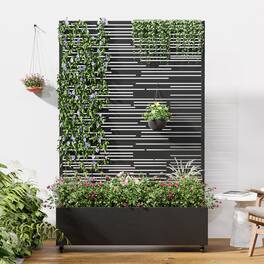PexFix - 72 in. H x 47 in. W Shine Pattern Rectangle Metal Planter Box Raised Garden Beds with Trellis-Ideal for Balcony - Black