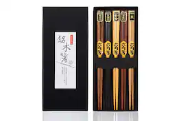 Heim Concept - 5 Pair Organic Standard Hardwood Japanese Reusable Wood Chopsticks - Brown