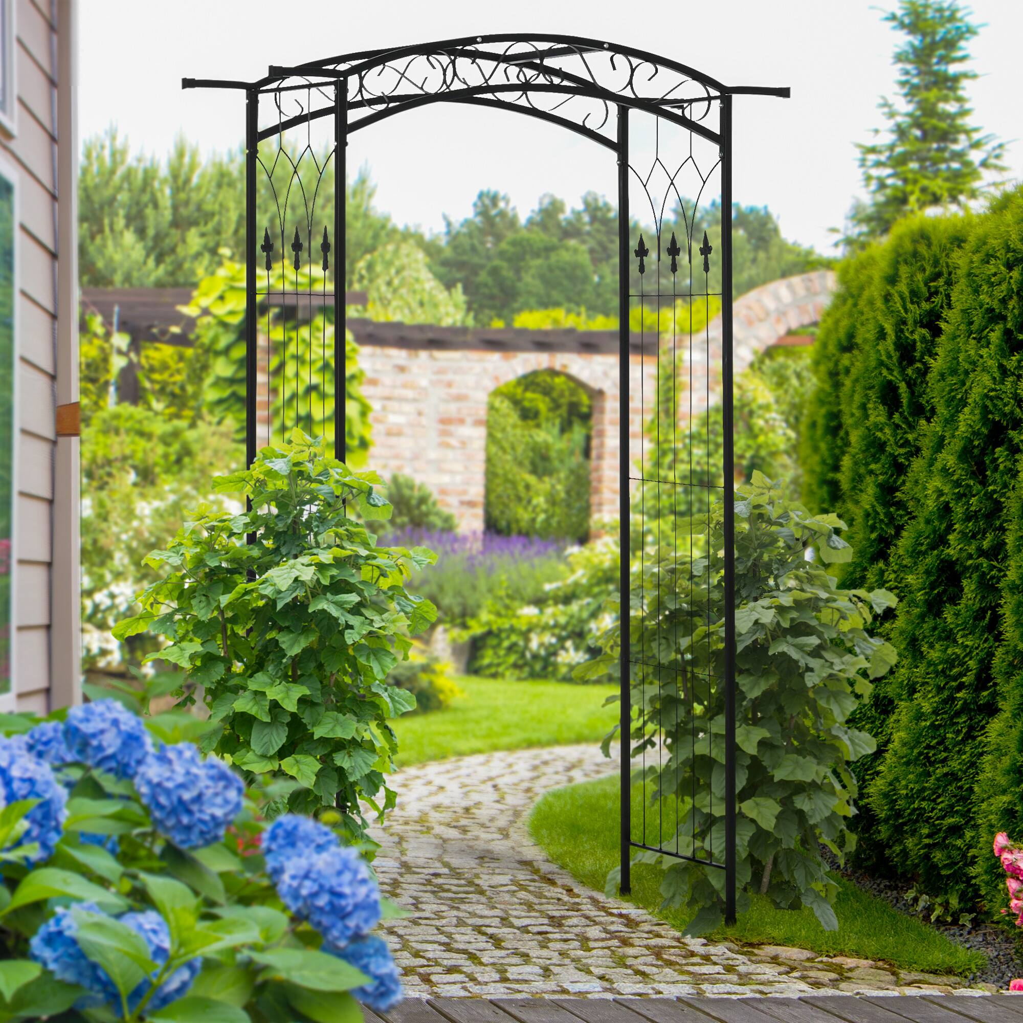 Alt View 1. Outsunny - 7Ft Garden Arch Arbor, Metal Arch Trellis for Climbing Vines, Garden Archway for Wedding, Bridal Party - Matte Black.