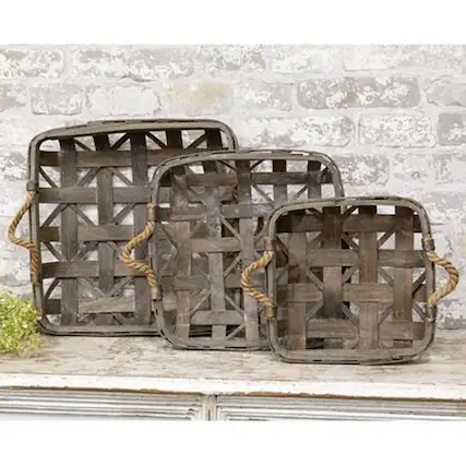 Front. BreeBe - 3/Set Natural Square Tobacco Baskets w/Jute Handles - Natural.