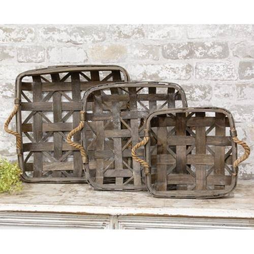 Front. BreeBe - 3/Set Natural Square Tobacco Baskets w/Jute Handles - Natural.