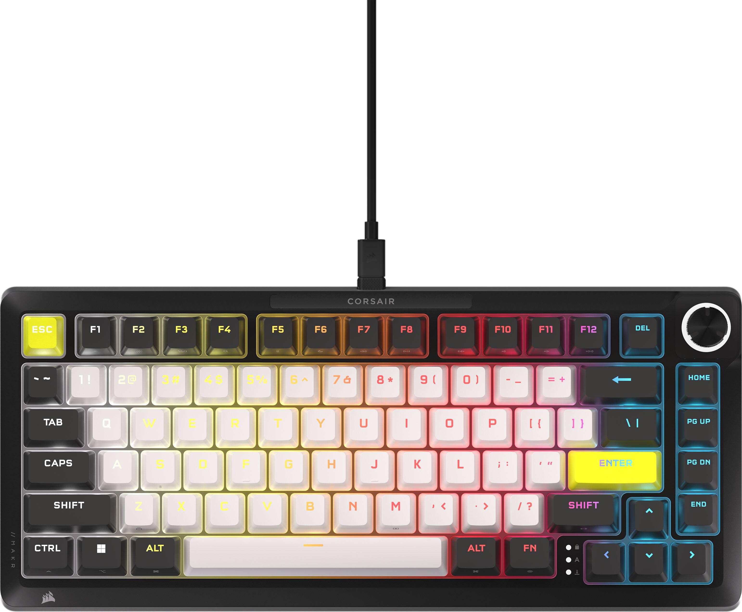 CORSAIR ESC F1 F2 F3 F4 F5 F6 F7 F8 F9 F10 F11 F12 DEL -- 1! 2@ 3# 4$ 5% 6^ 7& 8* 9( 0) - = + HOME TAB Q W E R T Y U I O P [ { ] | ENTER PG DN CAPS A S D F G H J K L ; ' SHIFT CTRL Z X C V B N M , . / SHIFT ALT FN ALT /? END
