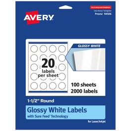 Avery - Round Labels with Sure Feed, 1.5" Diameter, 2,000 Glossy Labels - White