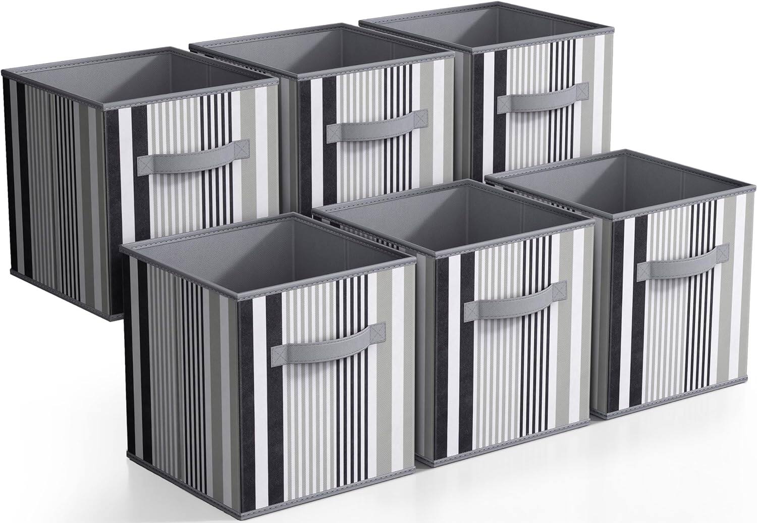 Front. Sorbus - Sorbus Foldable Storage Cubes - 6 Fabric Baskets for Organizing Pantry, Closet, Shelf, Nursery, Playroom, Toy Box, Cubby - Black Lines.