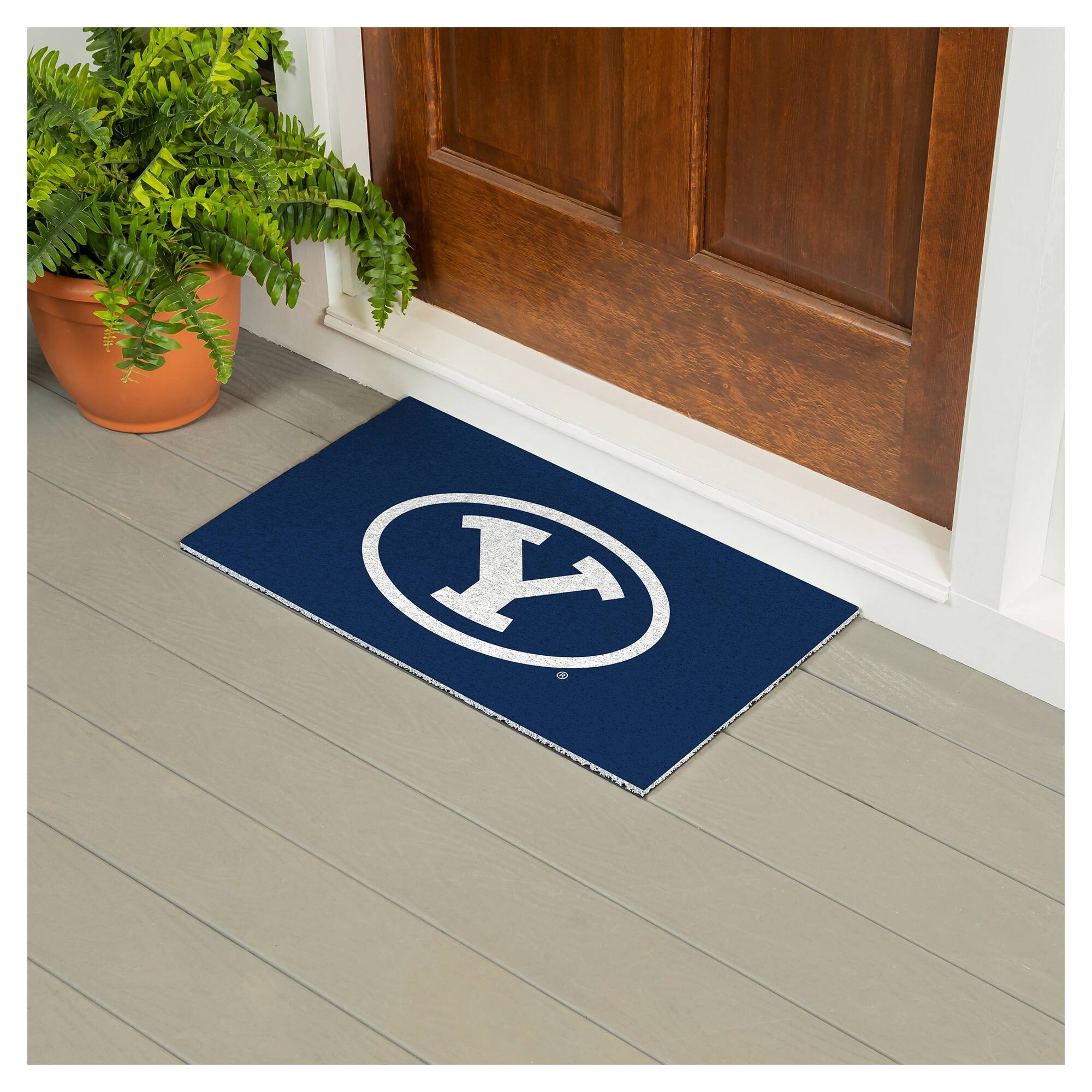 Alt View 2. Evergreen Enterprises - BYU Cougars 16" x 28" Full Color Indoor/Outdoor Logo Turf Mat - Multicolor.
