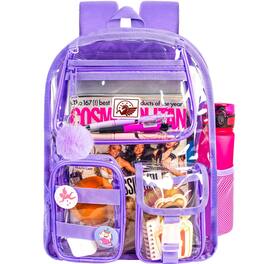 Pacoar Cade - 3pcs Clear Backpack For Transparent Bookbag Heavy Duty See Through Backpacks - Deep Purple