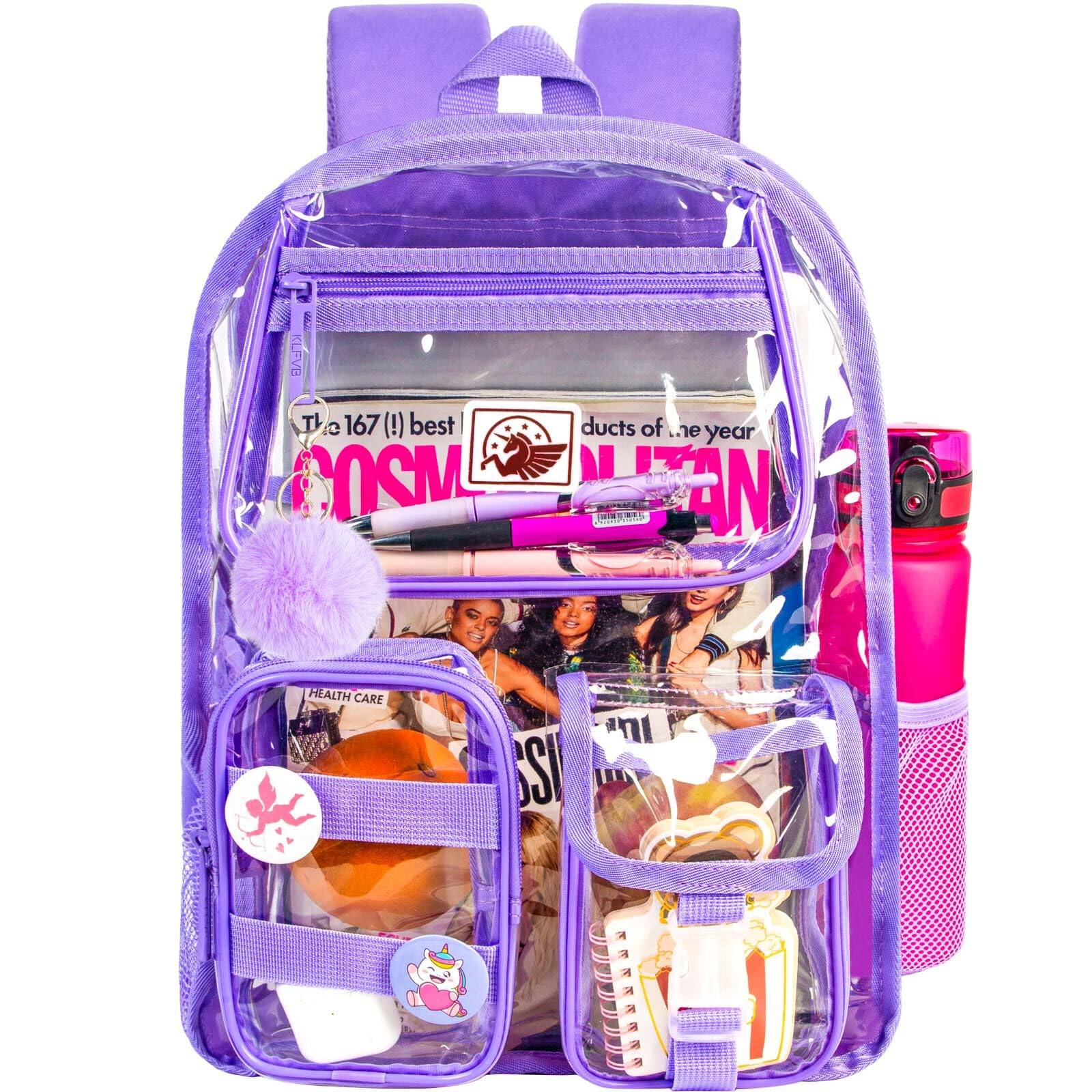 Front. Pacoar Cade - 3pcs Clear Backpack For  Transparent Bookbag Heavy Duty See Through Backpacks - Deep Purple.