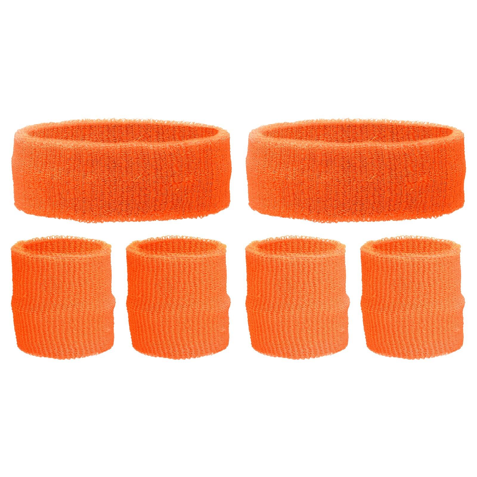 Unique Bargains - Sweatband Set, 2pcs Headband + 4pcs Wristbands Moisture Wicking Breathable Athletic Bands 6pcs for Sports - Orange price history on PriceWatchPro
