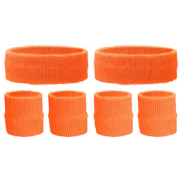 Unique Bargains - Sweatband Set, 2pcs Headband + 4pcs Wristbands Moisture Wicking Breathable Athletic Bands 6pcs for Sports - Orange
