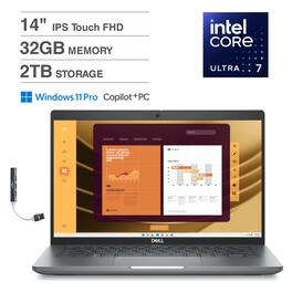 Dell - Latitude 5450 Laptop 14.0 FHD (Intel Ultra 7 155U, 32GB DDR5, 2TB M.2 PCIe SSD, Win 11 Pro) w/USB Hub - Gray