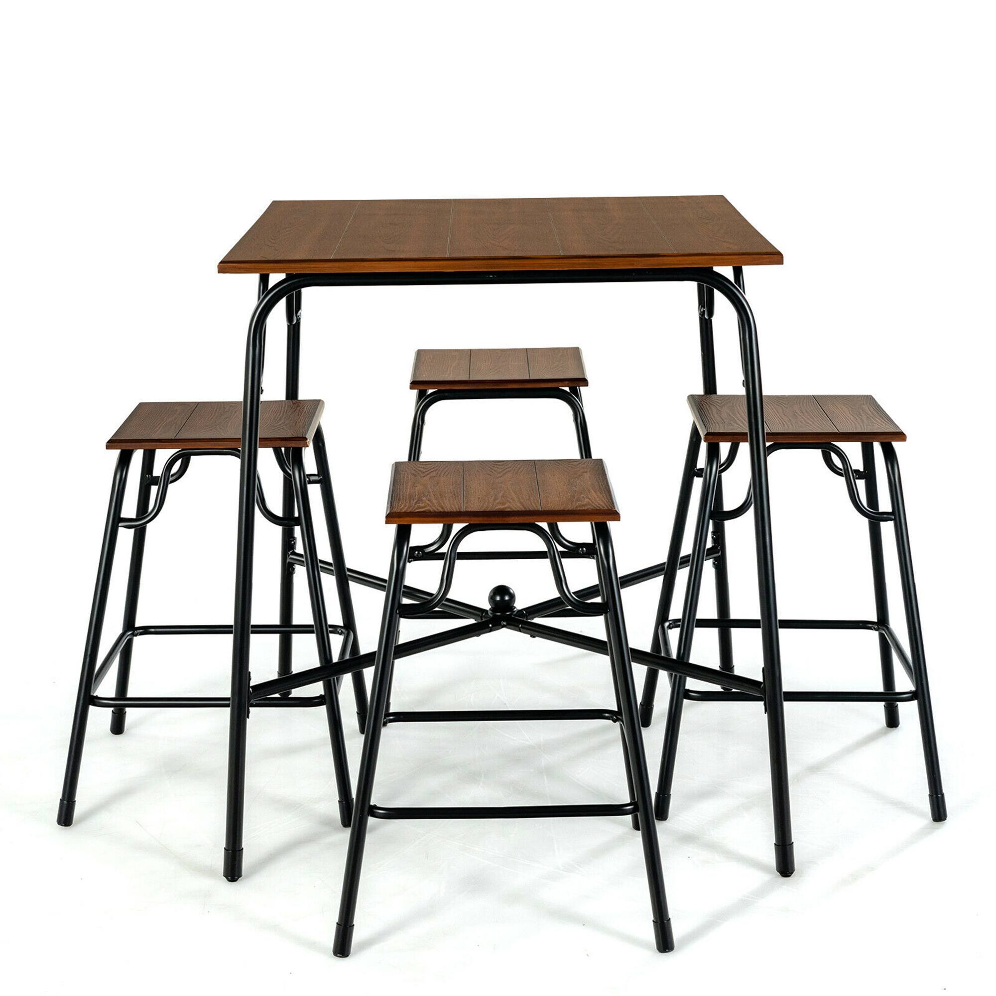 Alt View 1. Costway - 5PCS Bar Table Set Counter Height Dining Set w/ 4 Stools - Rustic Brown/Black.