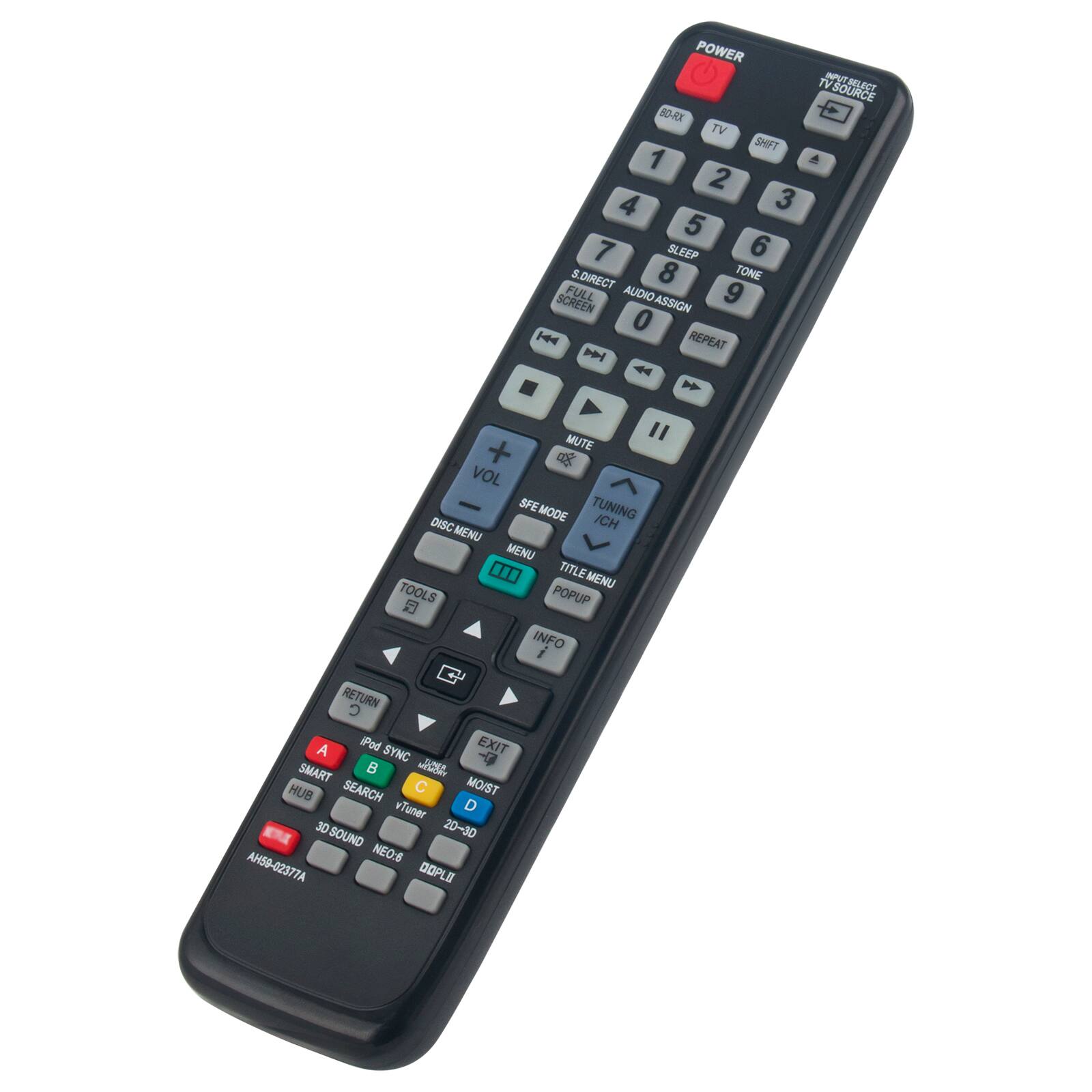 POWER TV SOURCE BG-RX TV SHIFT 1 2 3 4 5 6 7 8 9 0 SLEEP DIRECT TONE SCREEN FULL AUDIO ASSIGN AUDIO REPEAT MUTE VOL SFE MODE TUNING ICH DISC MENU TITLE MENU TOOLS POPUP INFO RETURN EXIT SYNC SMART HUB SEARCH C MO/ST vTuner D 30 20-30 SOUND NEO:6 AH59-0237A DOPLI