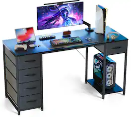 GTPlayer - Computer Desk with 5 Fabric Drawers 47.24 Inch Home Office Desk - Black