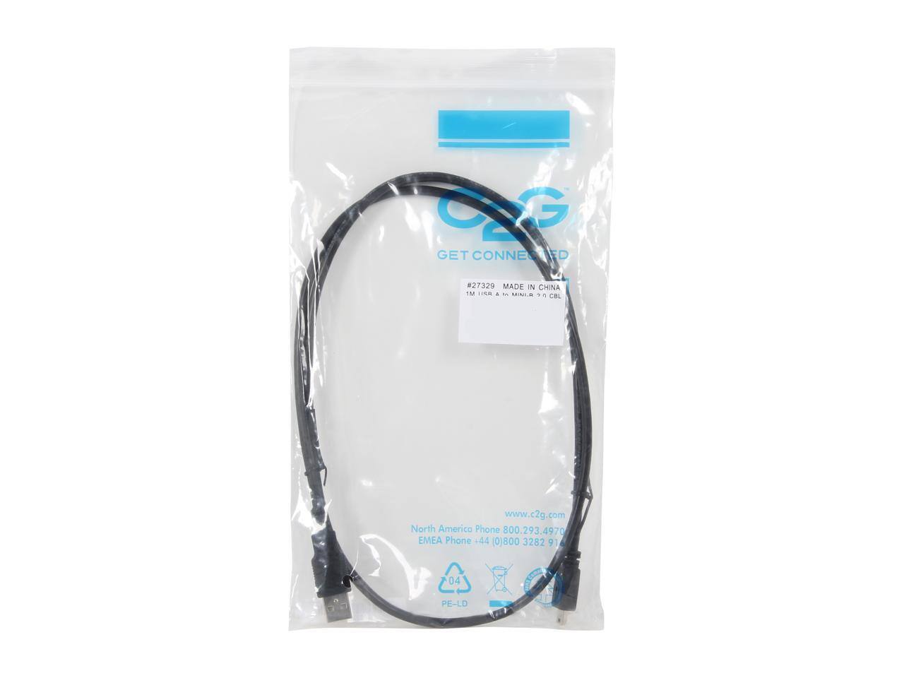CG GET CONNECTED  
#27329 MADE IN CHINA  
1M 1/1.8A to MINI B 2.0 CBL  

www.c2g.com  
North America Phone 800.293.4970  
EMEA Phone +44 0)800 3282 9910  
PE-LD