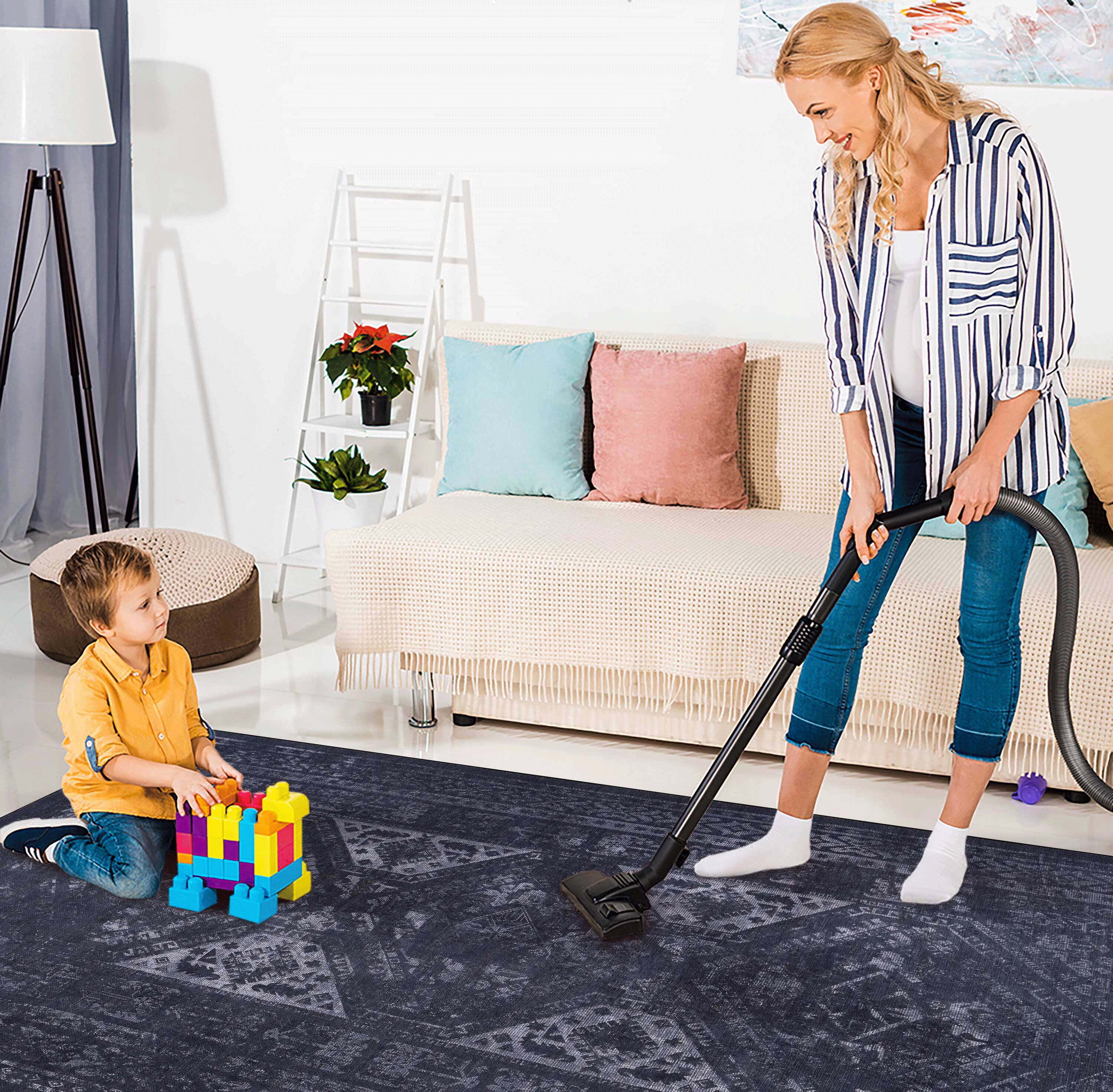 Alt View 1. APRILSOUL - Machine Washable 8x10 Boho Area Rug Super Soft Non Slip Stain Resistant Foldable - Black+ Gray.