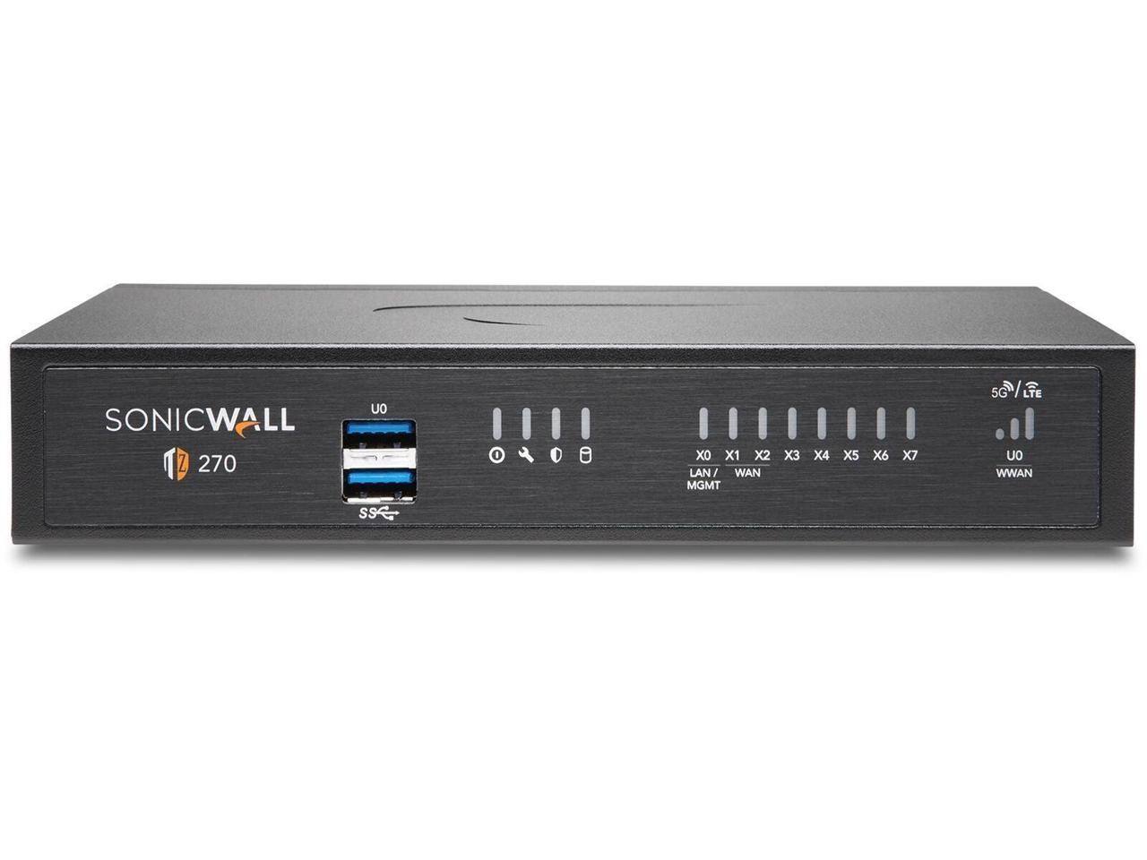 SONICWALL Z 270  
X0 LAN / WAN MGMT  
X1 X2 X3 X4 X5 X6 X7  
5G LTE WWAN