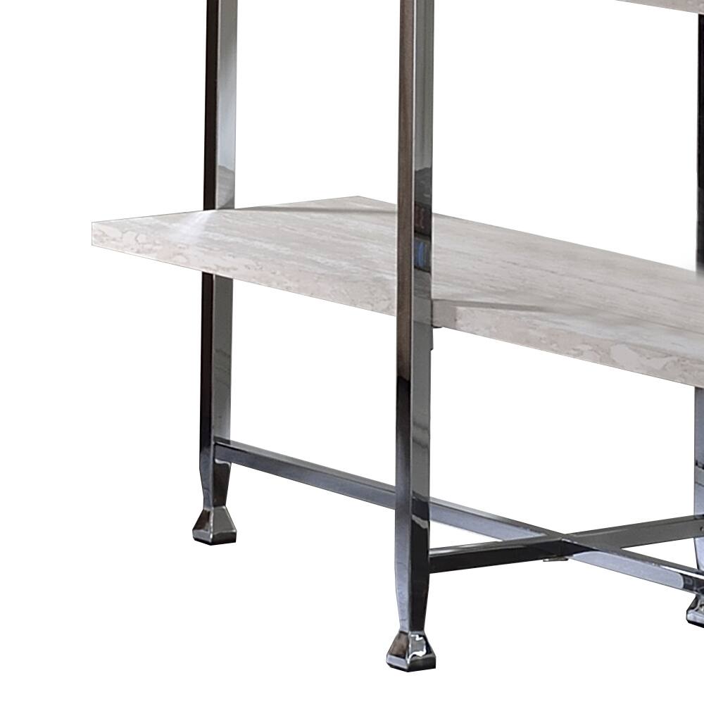 Alt View 3. Manhattan Lane - Sofa Table with X Shaped Metal Base and 2 Storage Shelves - Silver and Beige.