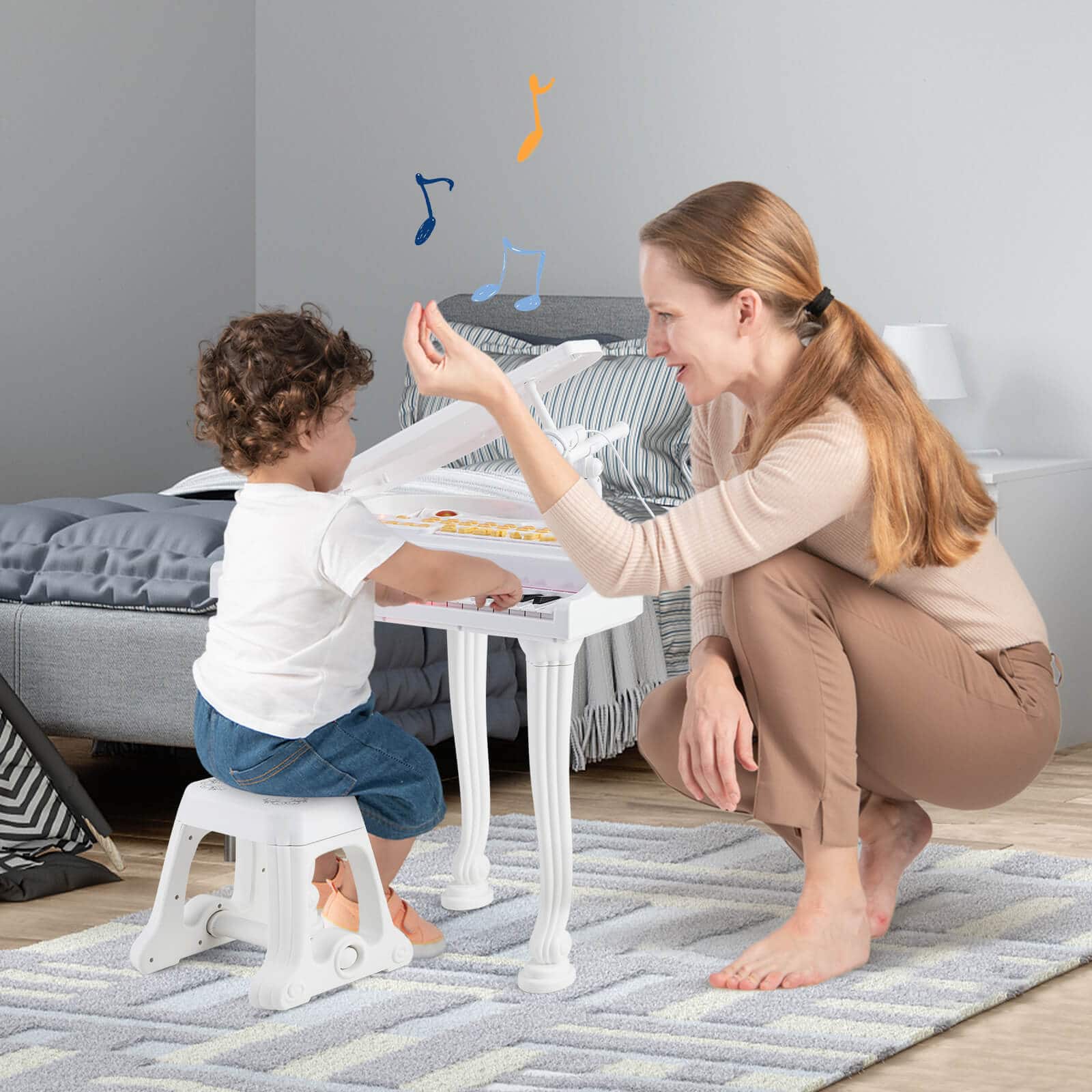 Alt View 13. Costway - 37 Keys Kids Piano Keyboard Toy Toddler Musical Instrument w/ Stool & Microphone - White.