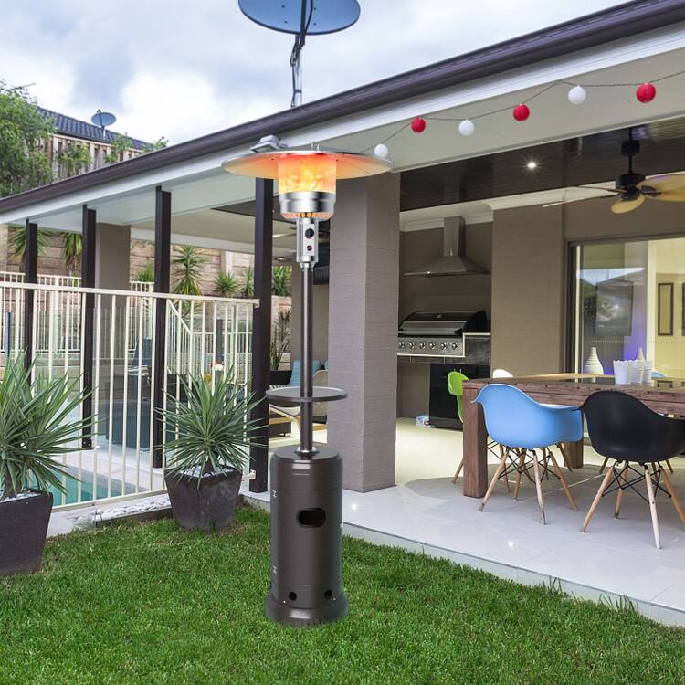 Alt View 4. Mondawe - 48,000 BTU Standing Outdoor Heater Propane LP Gas Steel with Table and Wheels - Brown.