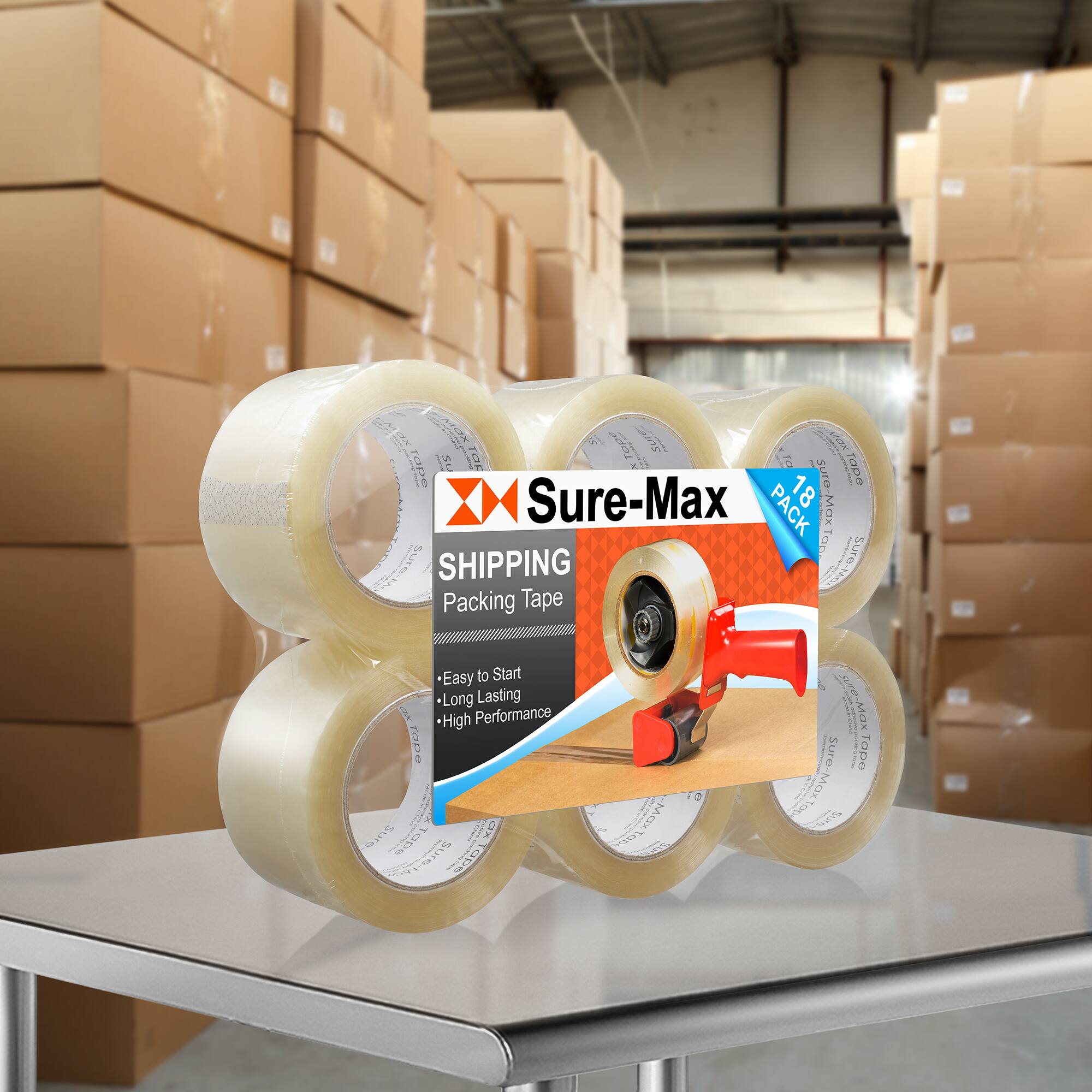 Sure-Max Shipping Packing Tape  
18 Rolls to a Pack  
Easy to Start  
Long Lasting  
High Performance