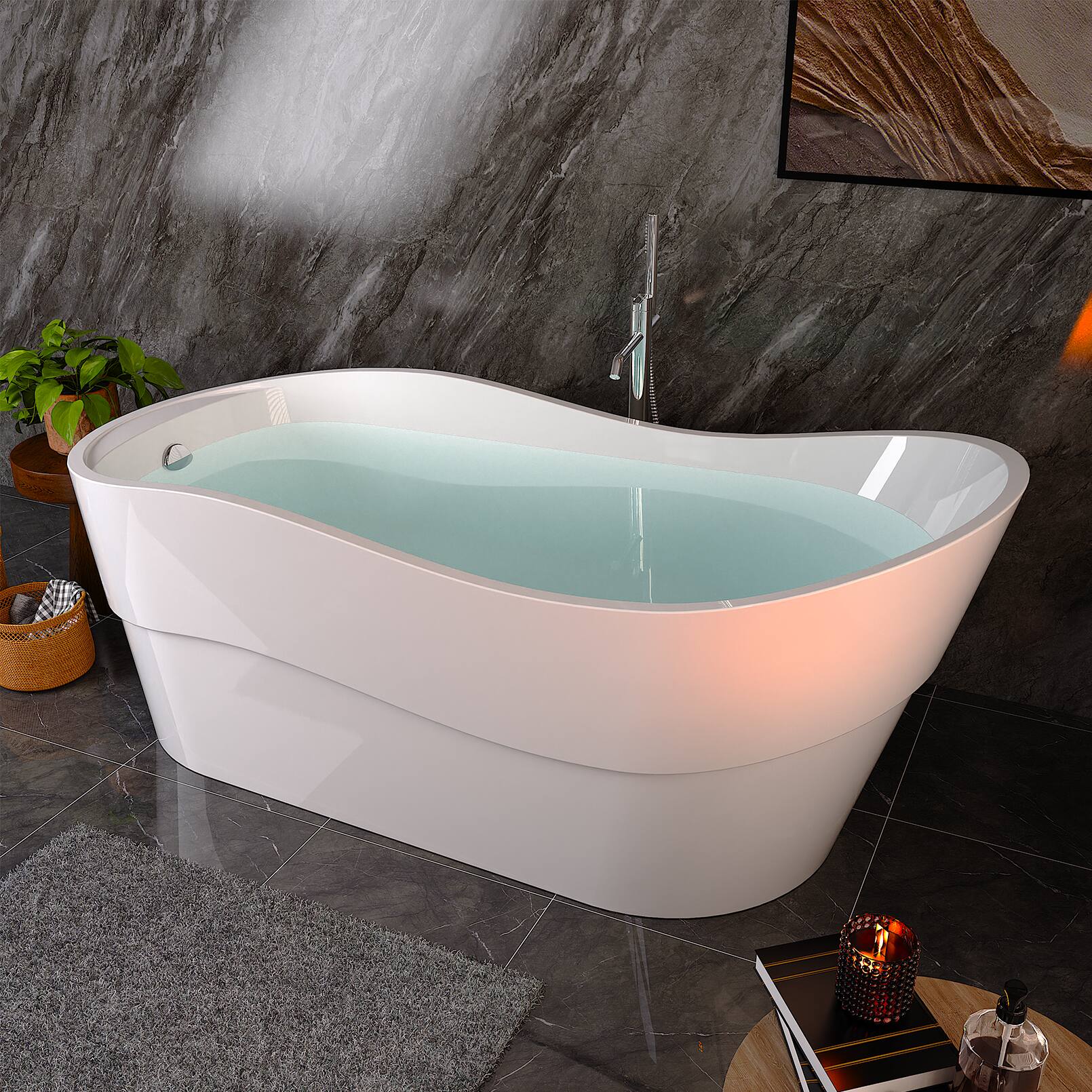 Left. Empava - 67 in. x 29.5 in. Freestanding Flat Bottom Bath Tub Soaking Bathtub with Left Drain - White.