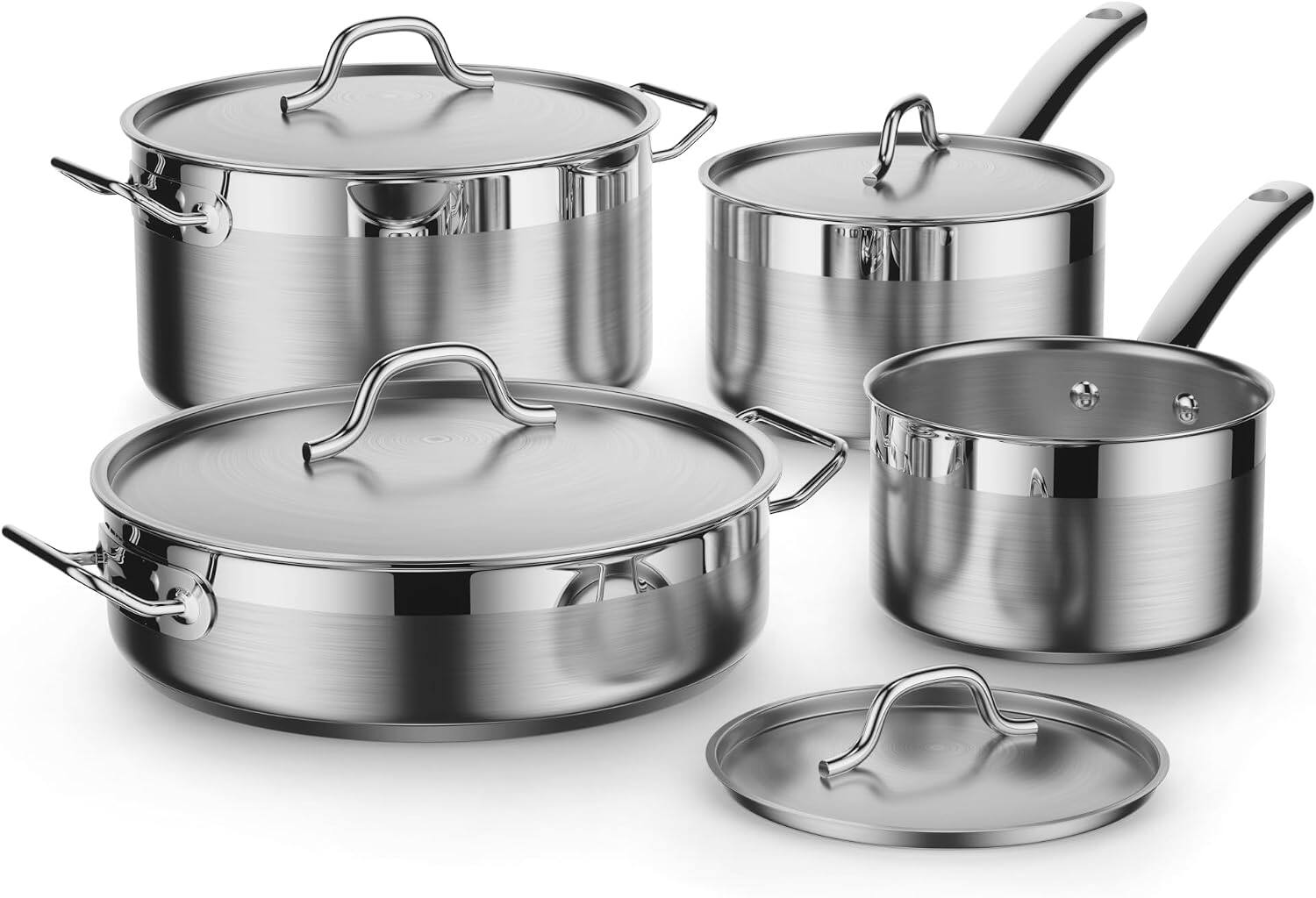 Front. Cooks Standard - Professional S/S 8pc Cookware Set Includes Saucepans, Sauté Pan, Dutch Oven W/Lids, Induction Compatible - silver.