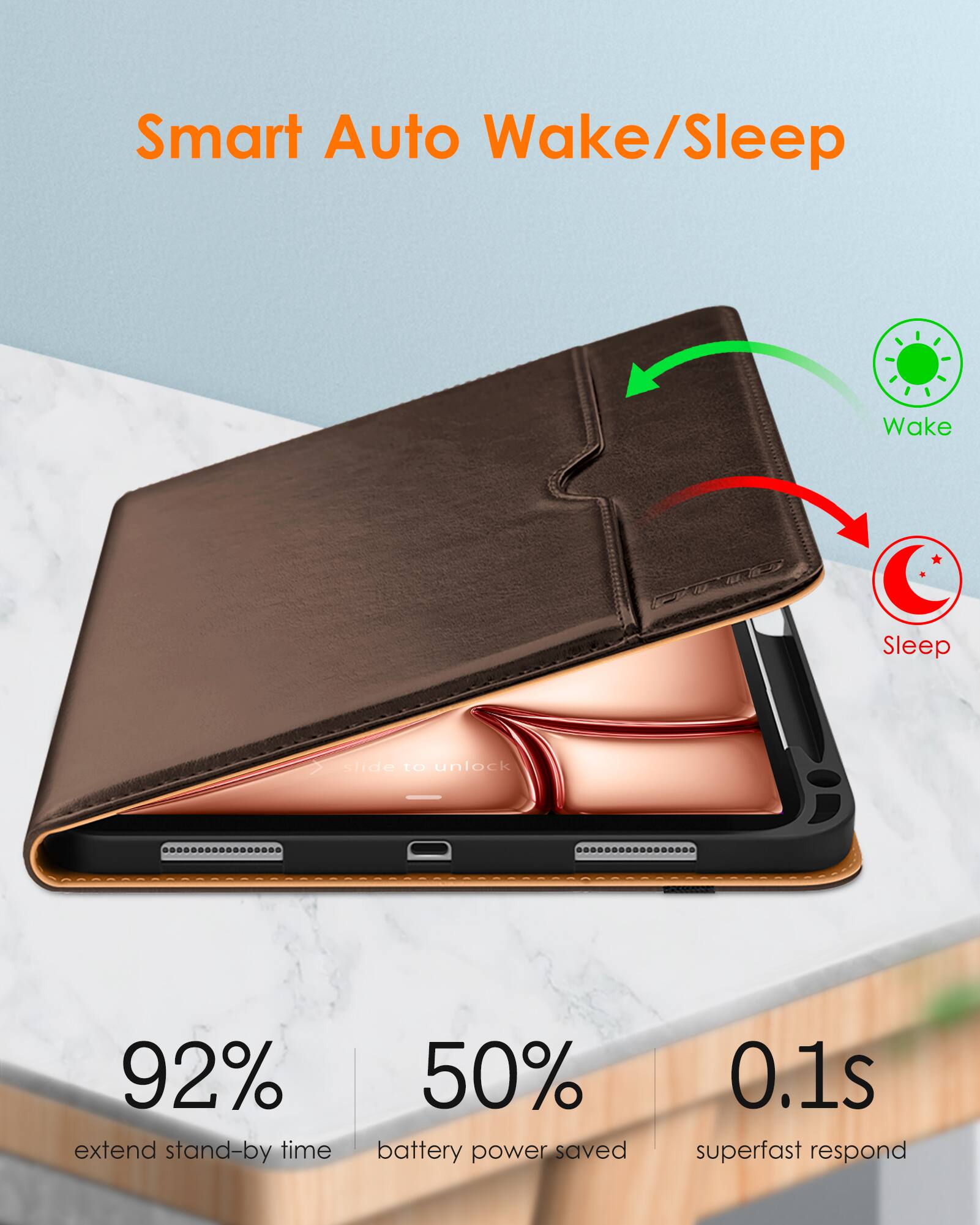 Smart Auto Wake/Sleep

- 92% extend stand-by time
- 50% battery power saved
- 0.1s superfast respond