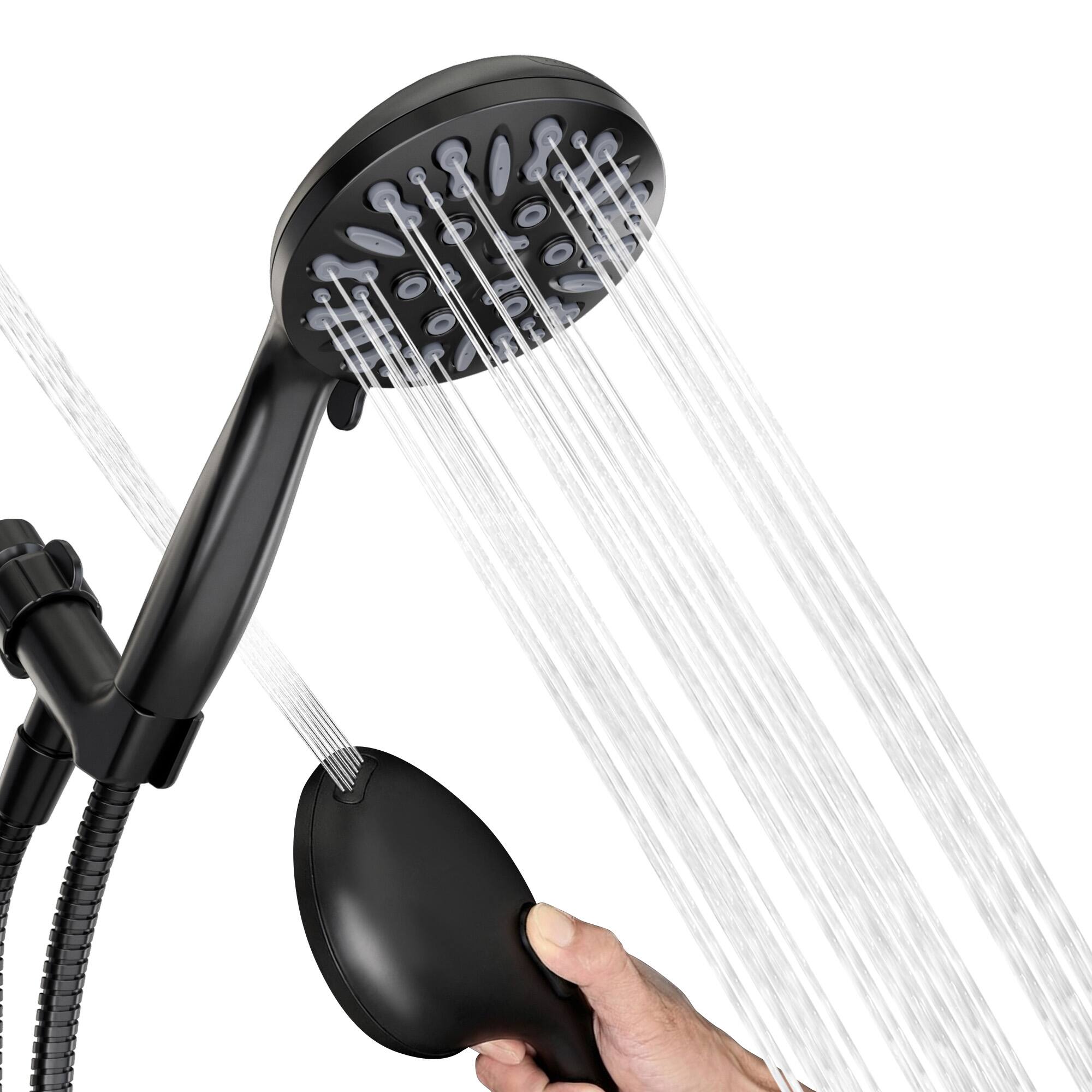 Left. Akicon - Akicon High Pressure Handheld Shower Head 9-Setting with 60" Stainless Steel Hose 2.5 gpm in Black - Black.