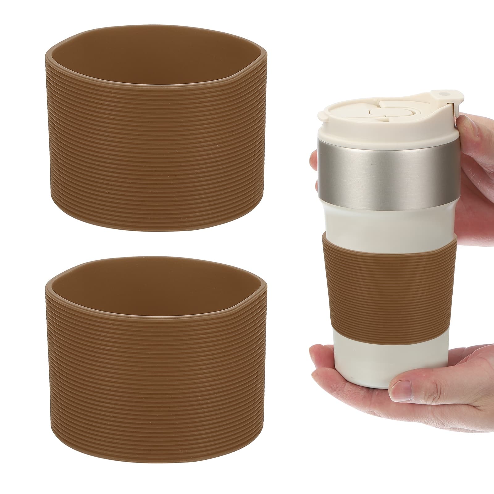 Unique Bargains - 2pcs Silicone Water Bottle Boot, Anti-Slip Protective Sleeve Bottom for Stainless Steel Bottles - Brown