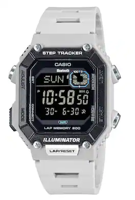 Casio - Illuminator BLUTOOTH Smartphone Link Step Tracker LAP Memory 200 Quartz WS-B1000-8BV Digital Mens Watch - White, Black