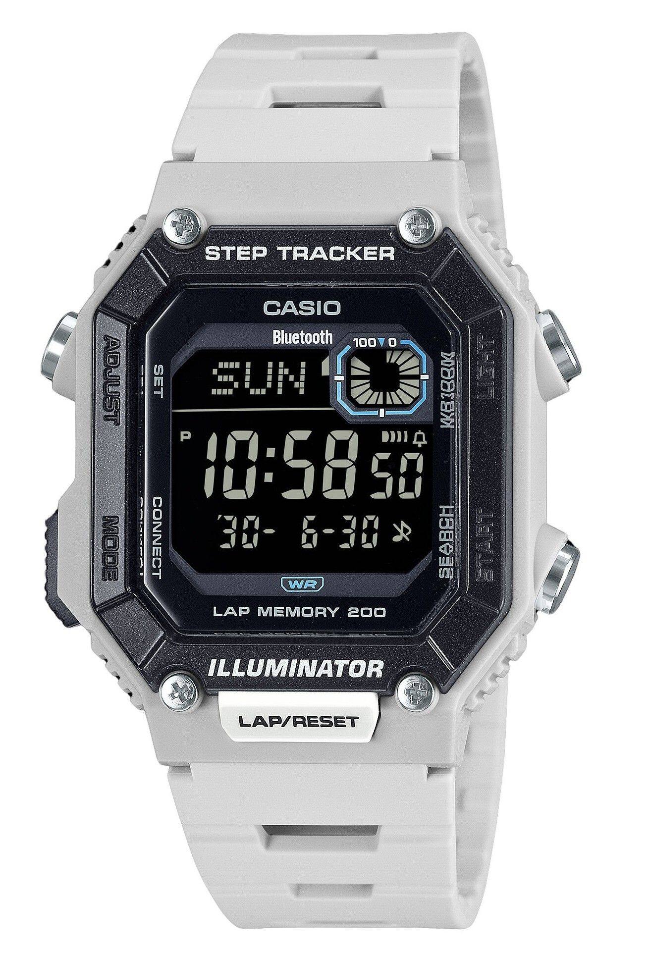 Casio - Illuminator BLUTOOTH Smartphone Link Step Tracker LAP Memory 200 Quartz WS-B1000-8BV Digital Mens Watch - White, Black