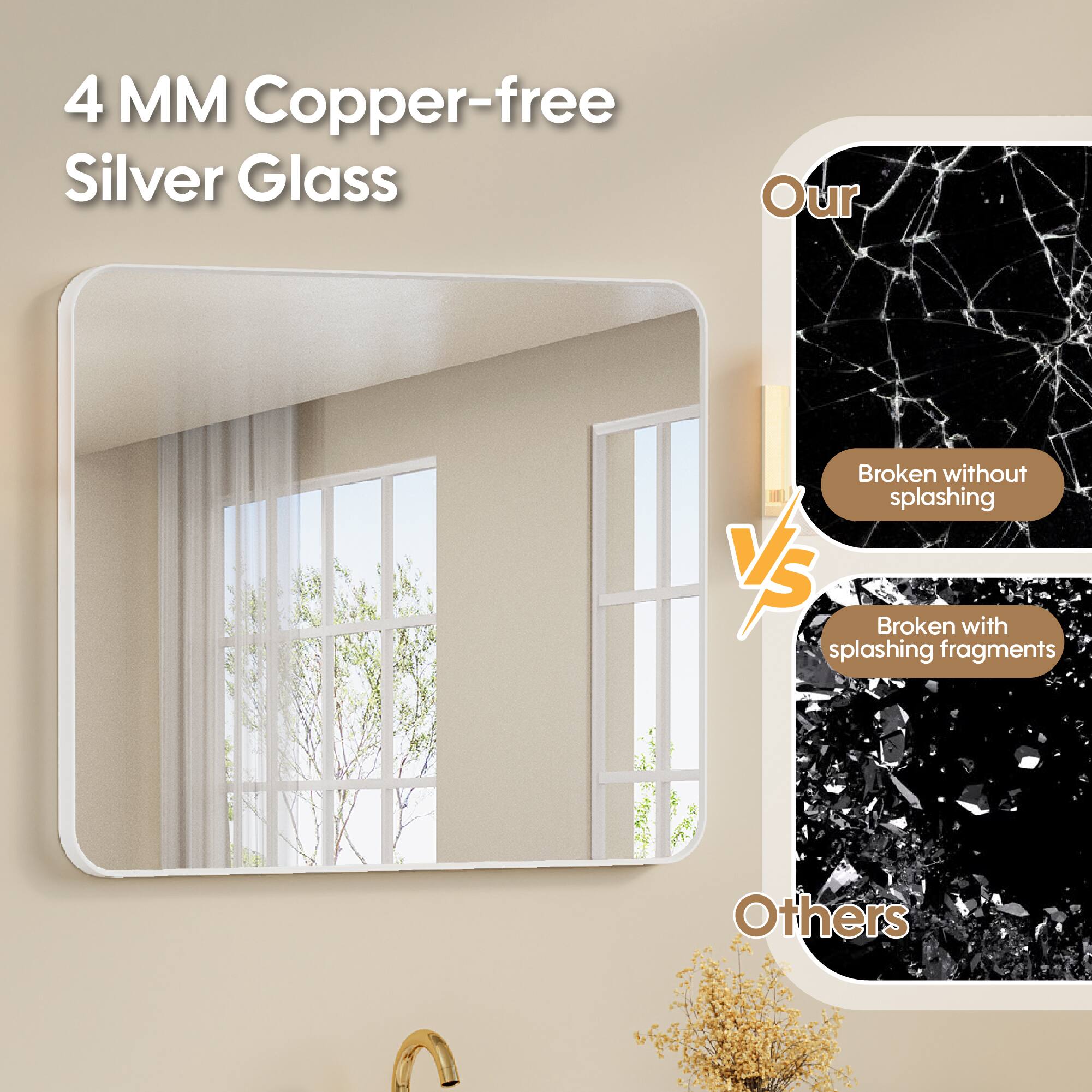 4 MM Copper-free Silver Glass

Our
Broken without splashing

vs

Others
Broken with splashing fragments