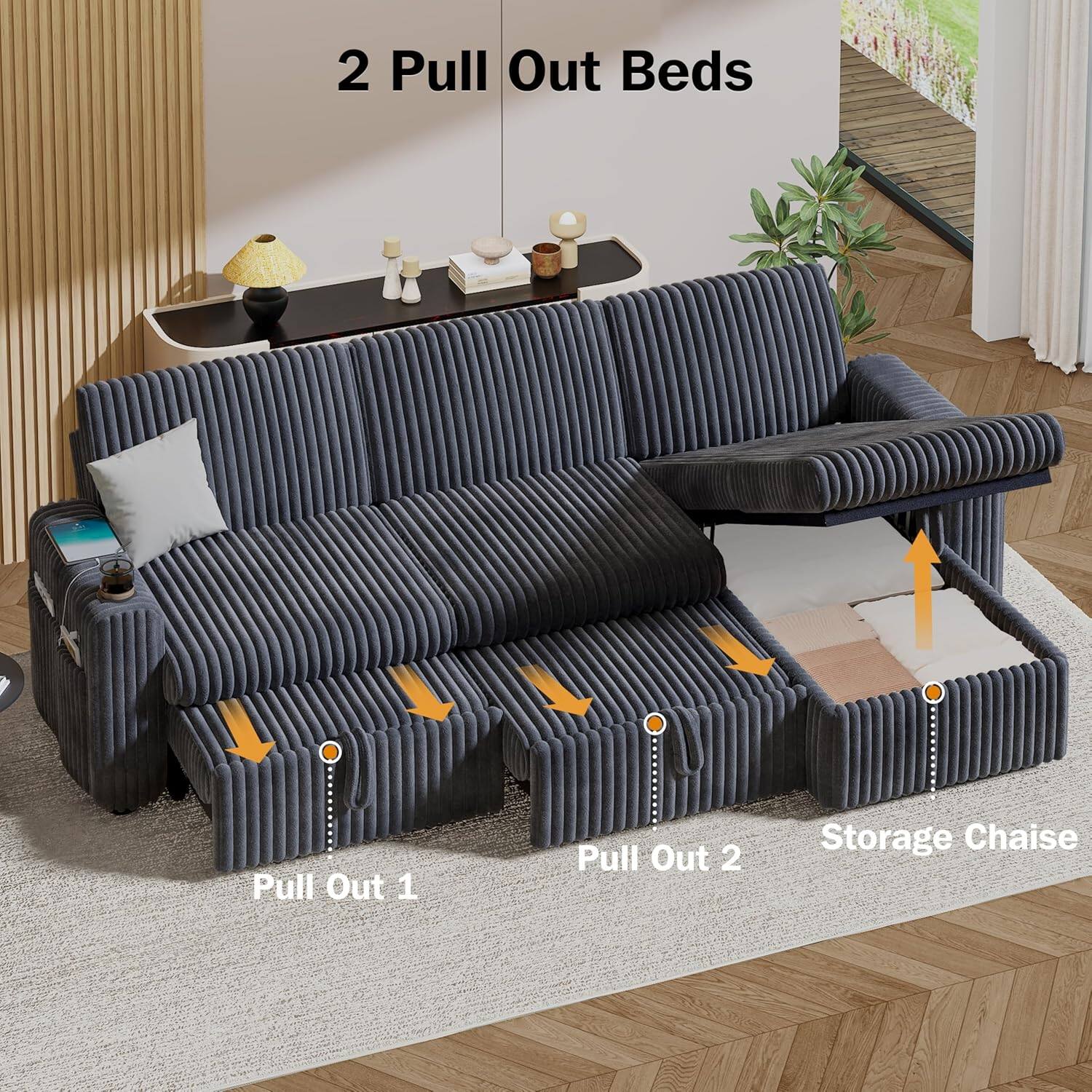 2 Pull Out Beds

Pull Out 1

Pull Out 2

Storage Chaise