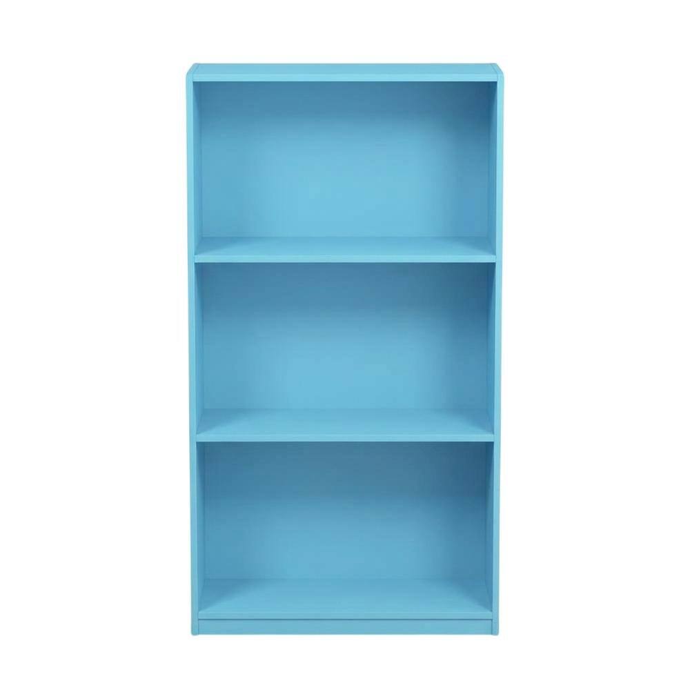 Back. FurniFact - Light Blue 3-Tier Bookcase with Wooden Shelves for Organized Storage - Light Blue.