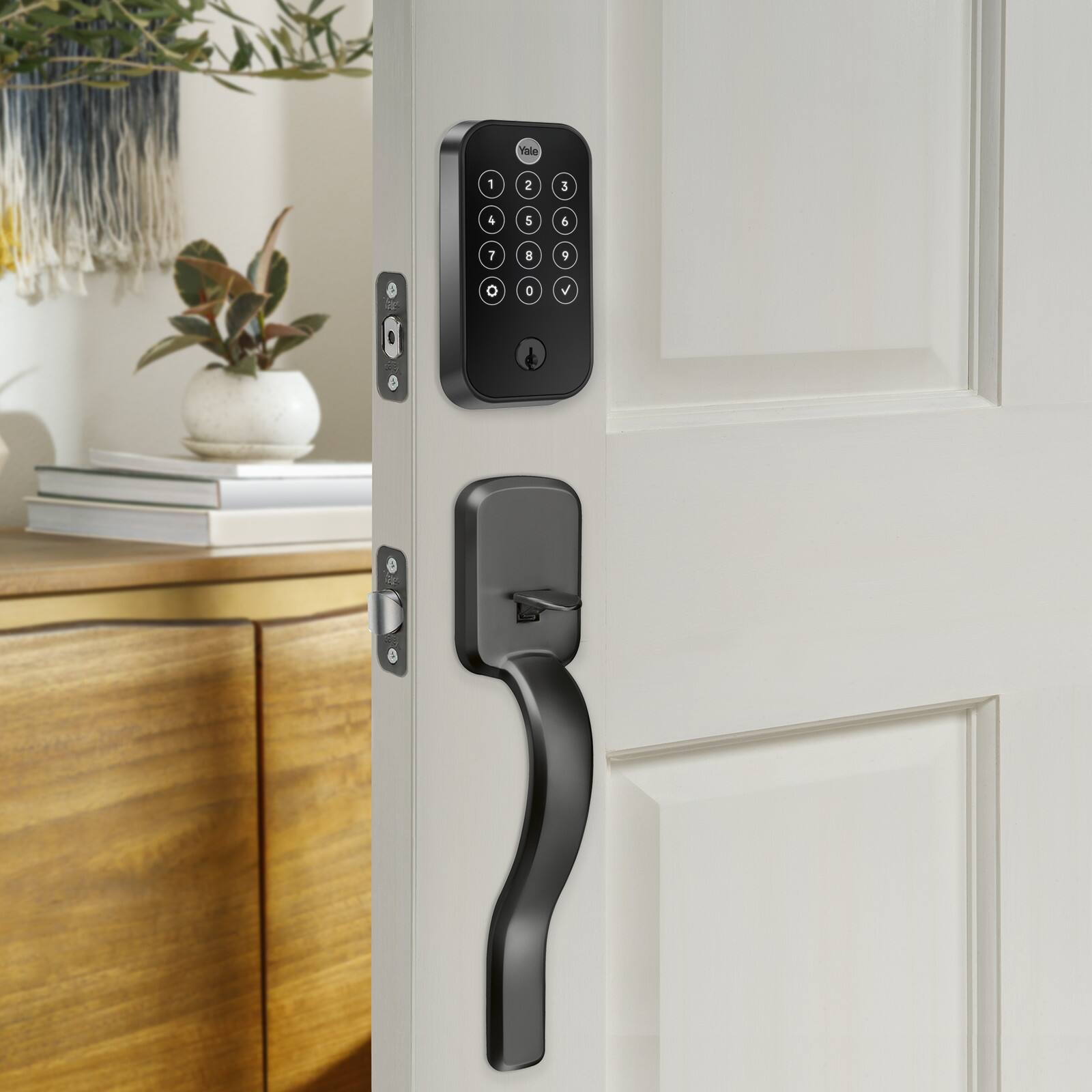 Angle. Yale - Yale Assure Lock 2 Touch with Wi-Fi and Ridgefield Handle in Black Suede - Black Suede.