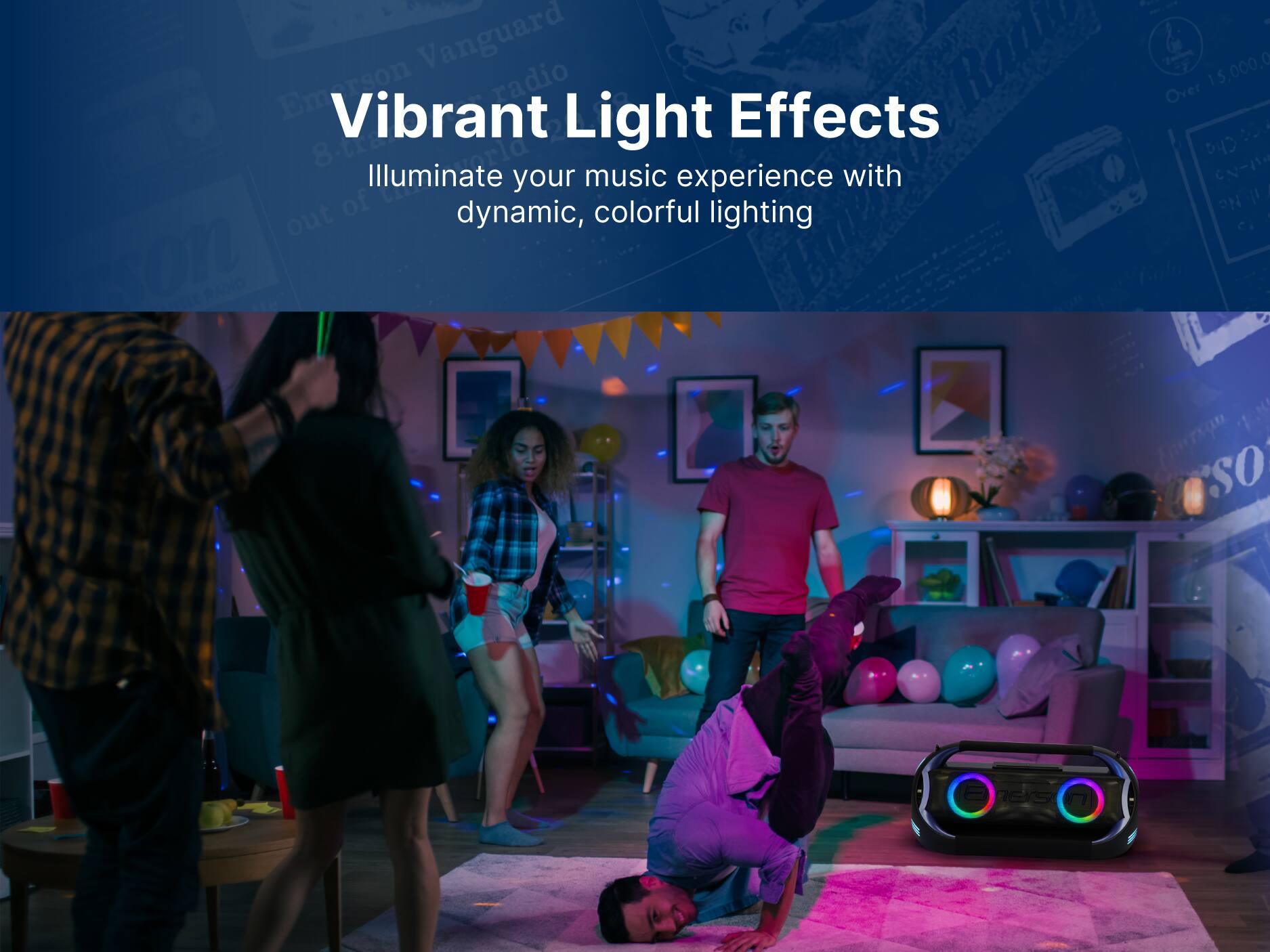 Vibrant Light Effects, Illuminate your music experience with dynamic, colorful lighting
